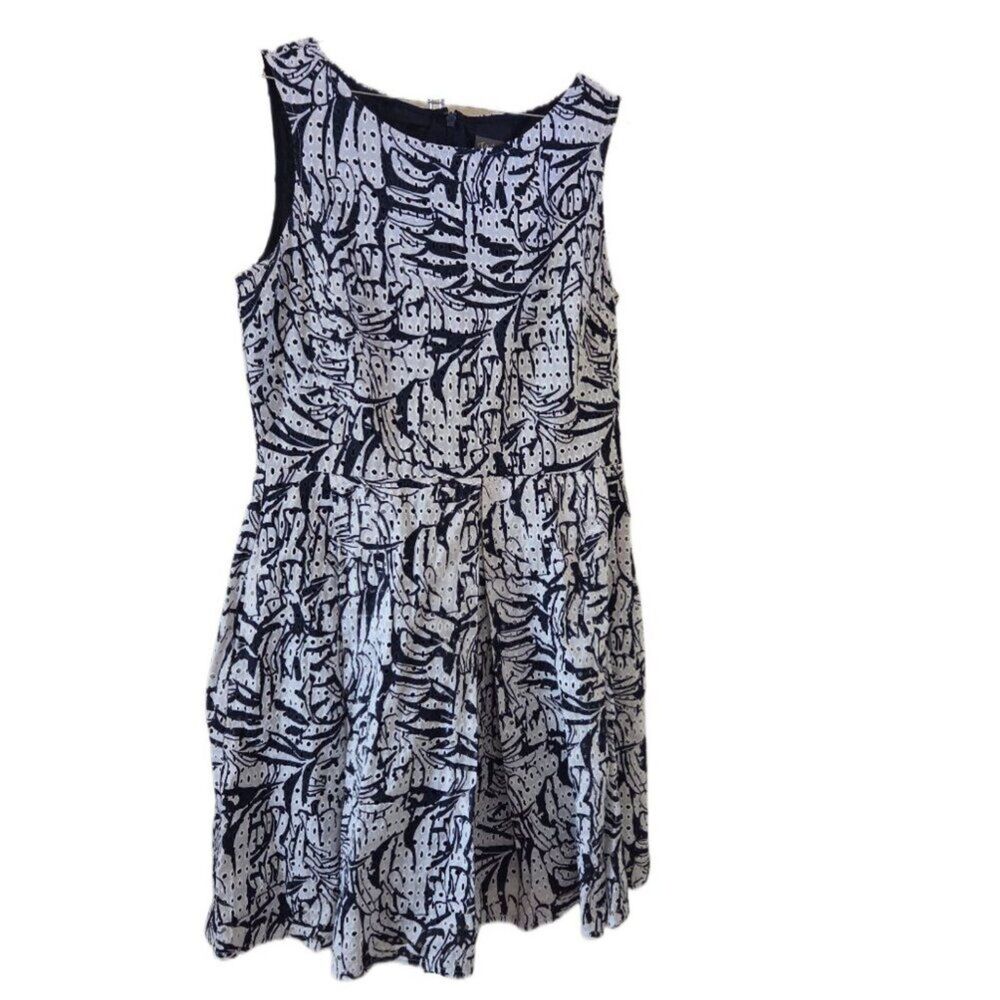Taylor Navy Blue & White Eyelet Fit 'n Flare Sleeveless Dress
